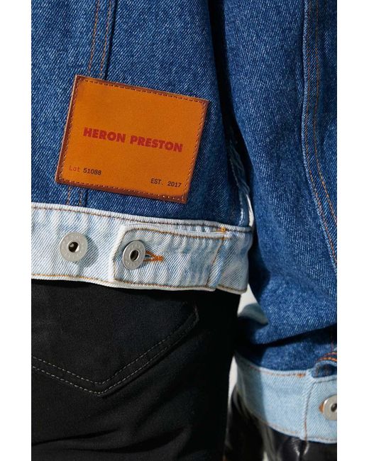 Heron Preston Blue Patchwork Denim Jacket for men