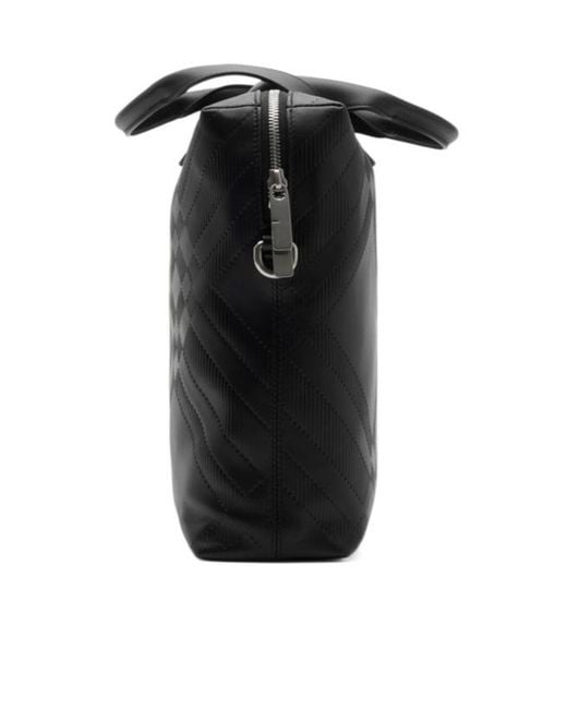 Burberry Black Checked Zip-Around Briefcase for men