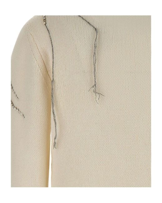 Fabiana Filippi Natural Rhinestone Embellished Cardigan