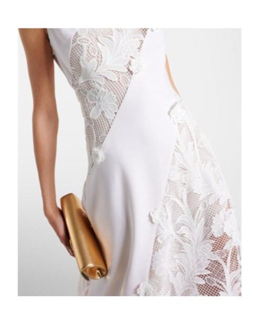 Oscar de la Renta White Lace-Trimmed Wool-Blend Midi Dress