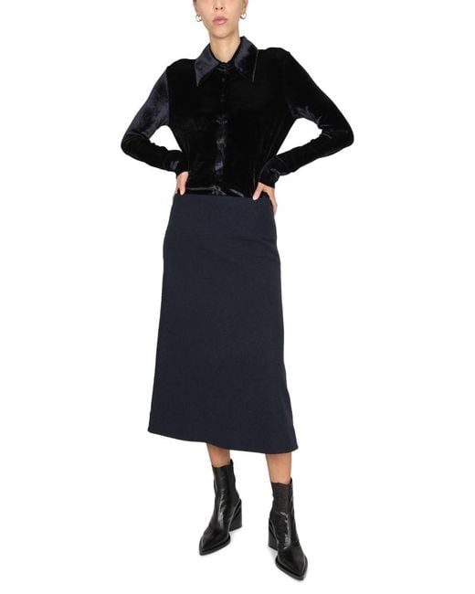 Jil Sander Blue High-Waisted Flared Skirt
