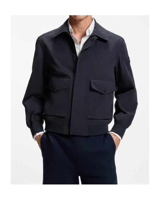 Boss Blue Collared Long-Sleeved Casual Jacket for men