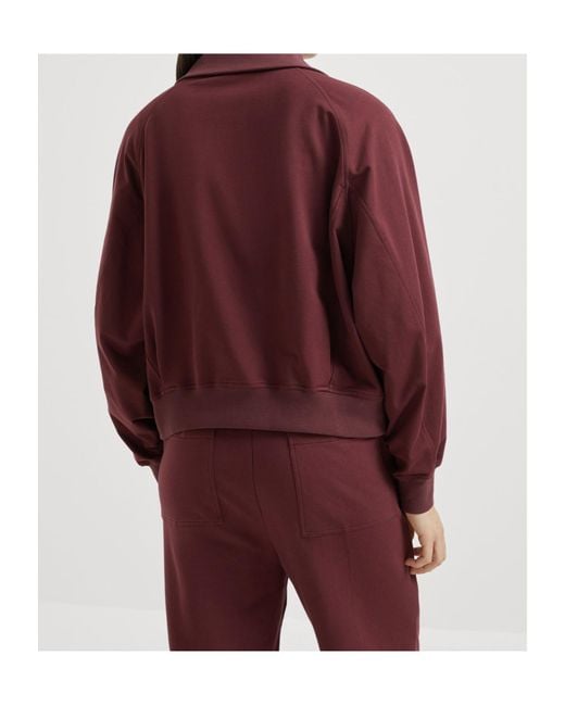 Brunello Cucinelli Red Pocket-Detail Zip-Up Sweatshirt