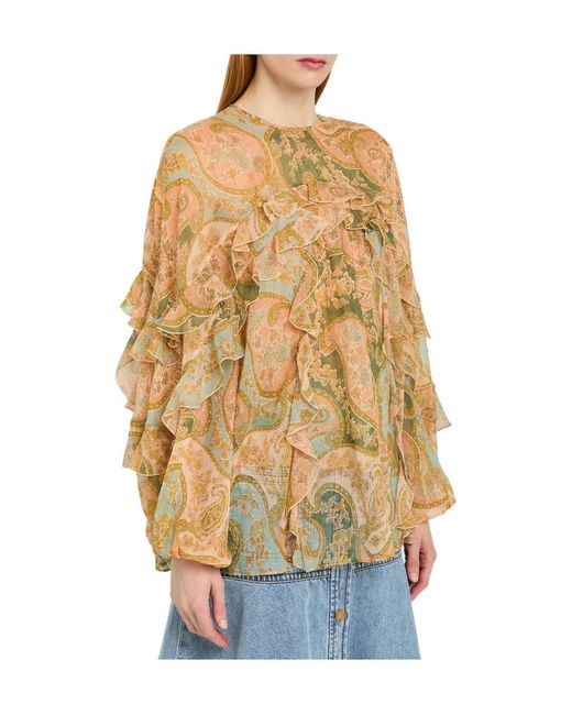 Zimmermann Metallic Paisley Ruffled Silk Blouse