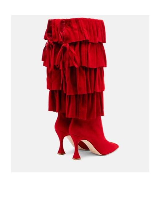 Manolo Blahnik Red Miralone 90 Suede Knee-High Boots