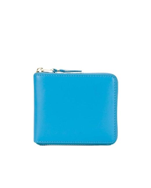 Comme des Garçons Blue Leather Zip Wallet for men