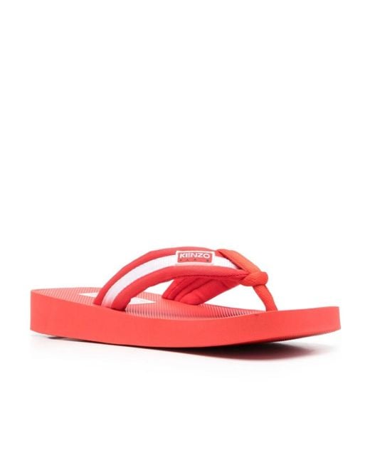 KENZO Red Logo Patch Striped Slip-On Flip Flops