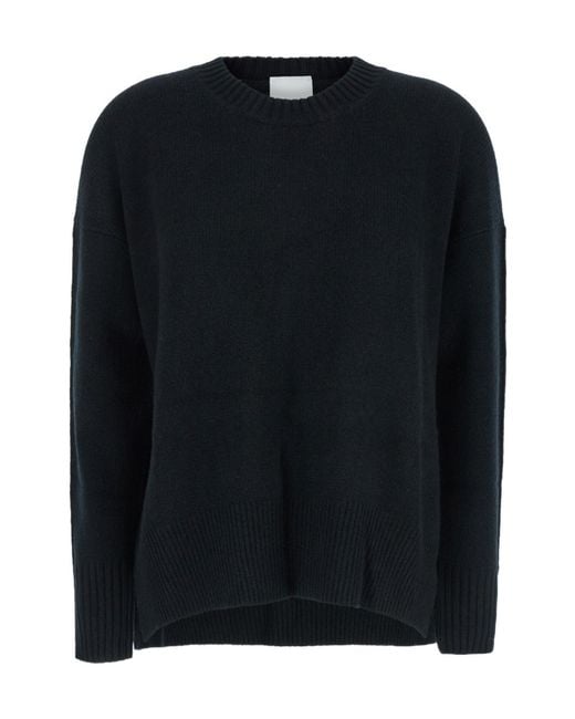 Allude Black Crewneck Sweater With Dropped Shoulders