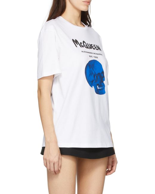 McQueen Blue Skull-Print Logo T-Shirt