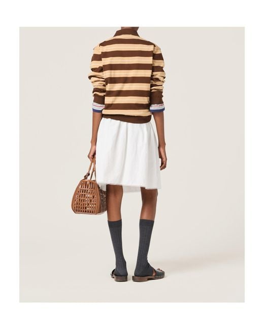 Miu Miu Brown Long-Sleeved Knitted Striped Polo Shirt