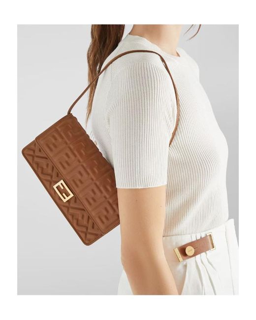 Fendi Brown Baguette Ff Embossed Chain-Linked Wallet