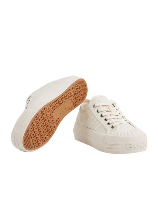 Gucci White Monogrammed Low-Top Sneakers