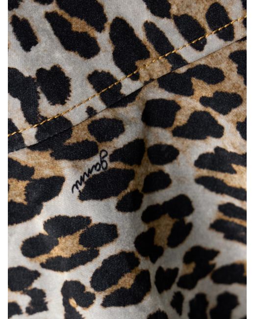 Ganni Black Ruffled Leopard-Print Flocked Recycled-Denim Mini Dress