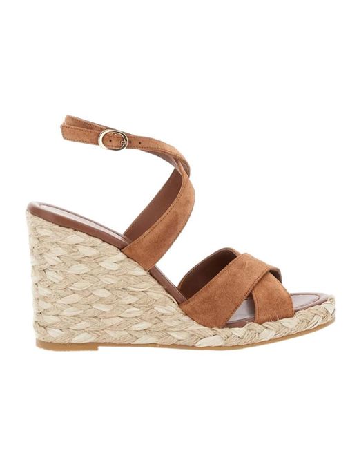 Stuart Weitzman Brown Round-Toe Wedge Sandals