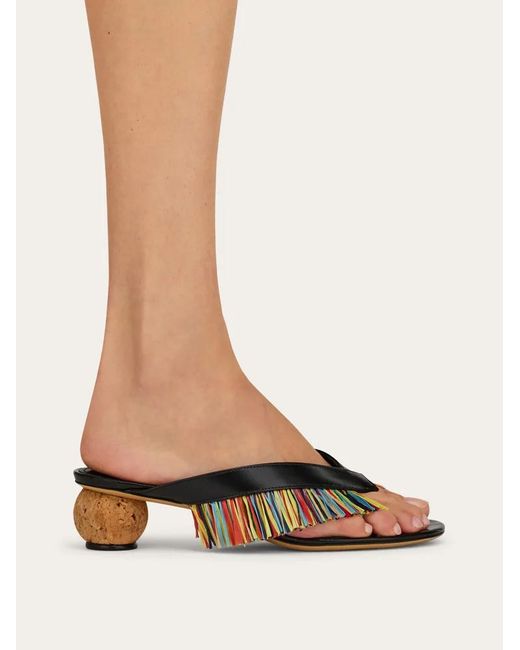 Ferragamo Brown Fringed Thong Sandal