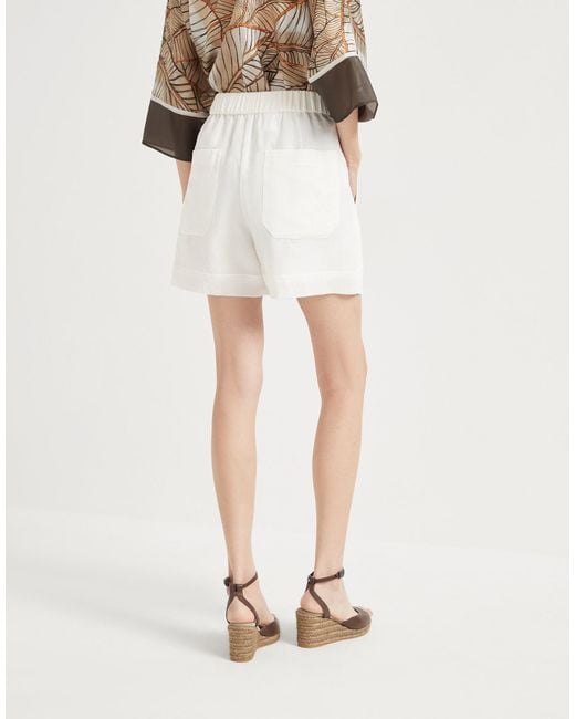 Brunello Cucinelli White Elastic Waist Baggy Shorts