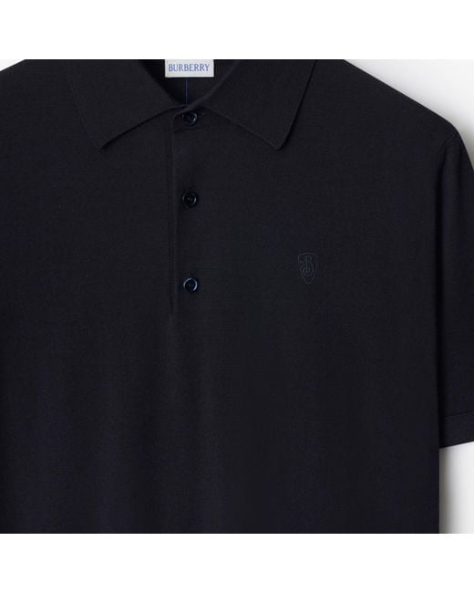 Burberry Black Logo Embroidered Knitted Polo Shirt for men