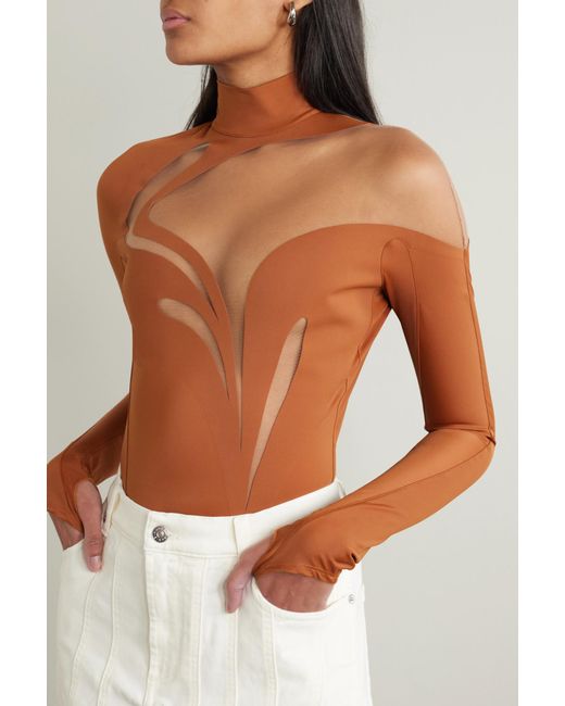 Mugler Brown Long-Sleeved Jumpsuit