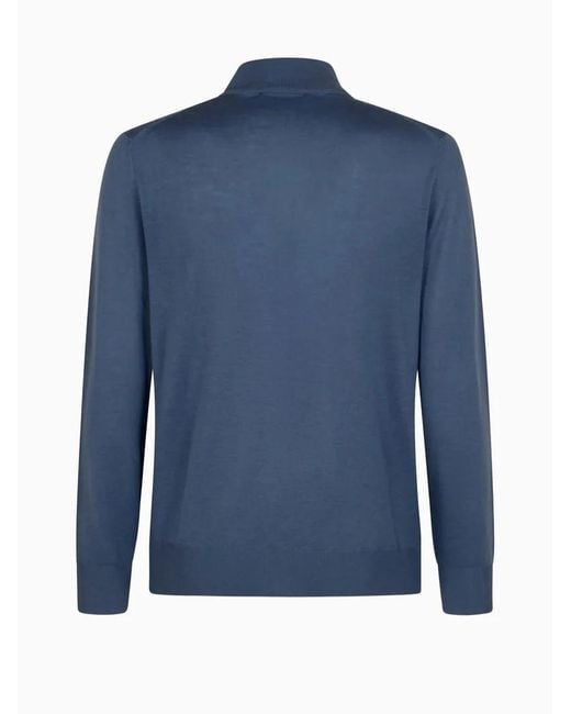 Canali Blue High-Neck Half-Zip Sweater for men