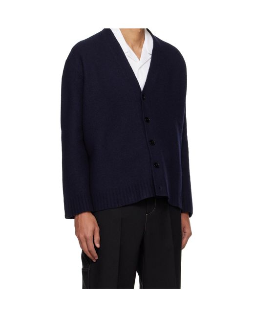 Jil Sander Blue V-Neck Button-Down Cardigan for men