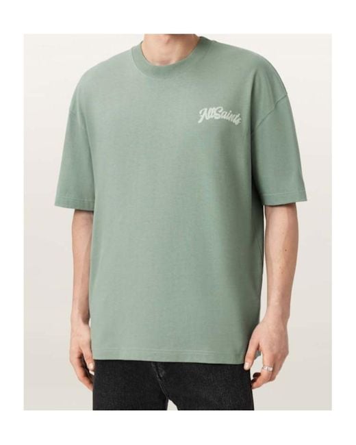 AllSaints Green Odyssey Oversized Short Sleeve Crew T-Shirt for men