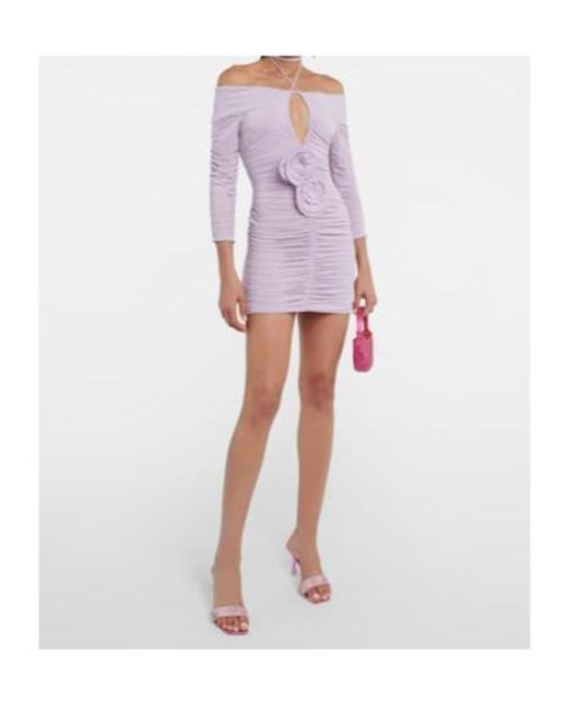 Magda Butrym Purple Ruched Off-Shoulder Minidress
