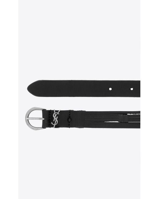 Saint Laurent White Croissant De Lune Buckled Thin Belt for men