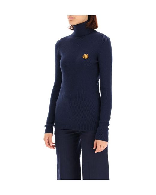 KENZO Blue Tiger-Embroidered Turtleneck Jumper