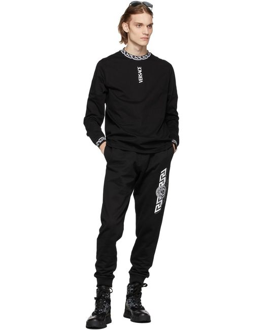 Versace Black Greca Detailed Jersey Knitted Track Pants for men