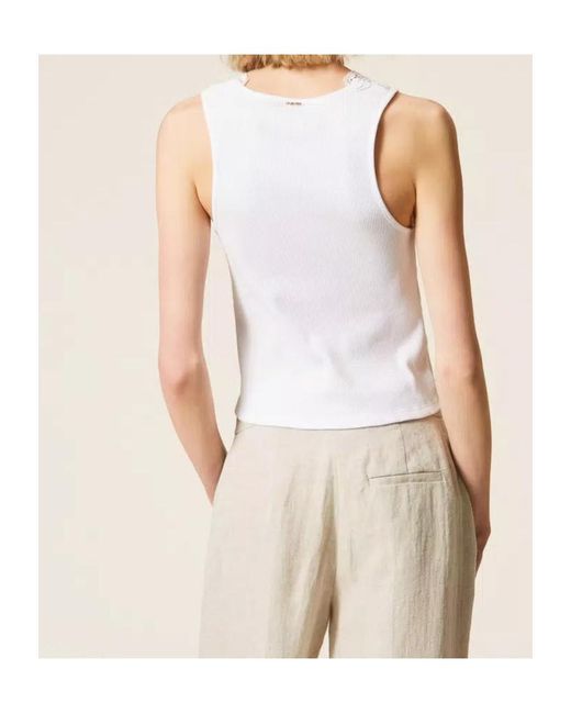 Twinset White Lace Ribbed Top