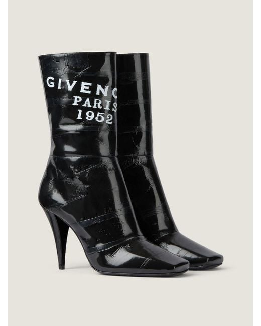 Givenchy Black Logo Printed Square-Toe Boots