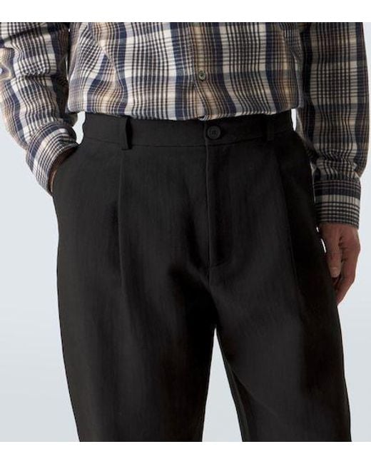 Studio Nicholson Black Tuck Cotton-Blend Tapered Pants for men
