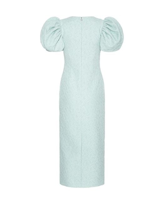 ROTATE BIRGER CHRISTENSEN Blue Embossed Puff-Sleeve Dress