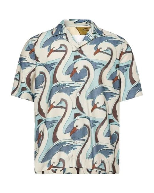 Paul Smith Blue Swan-Print Shirt for men