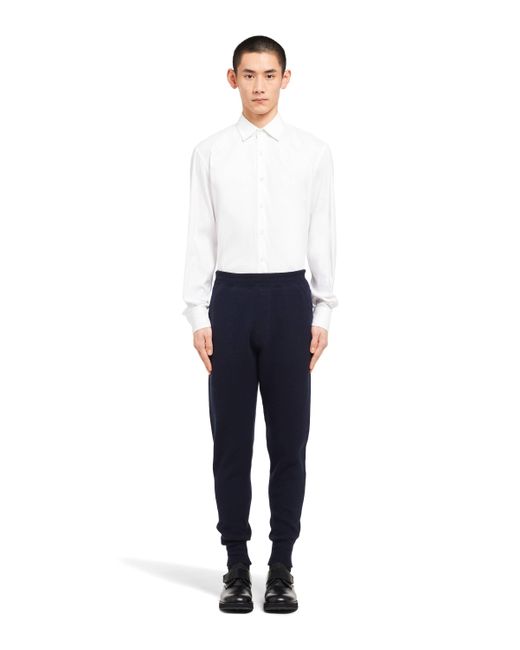 Prada Blue Logo Patch Knitted Track Pants for men