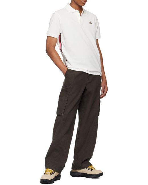 Moncler White Logo Patch Short-Sleeved Polo Shirt for men