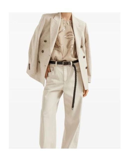 Brunello Cucinelli Natural Floral Sequin Top