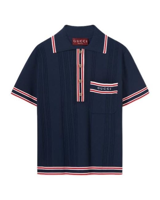 Gucci Blue Striped Trim Polo Top