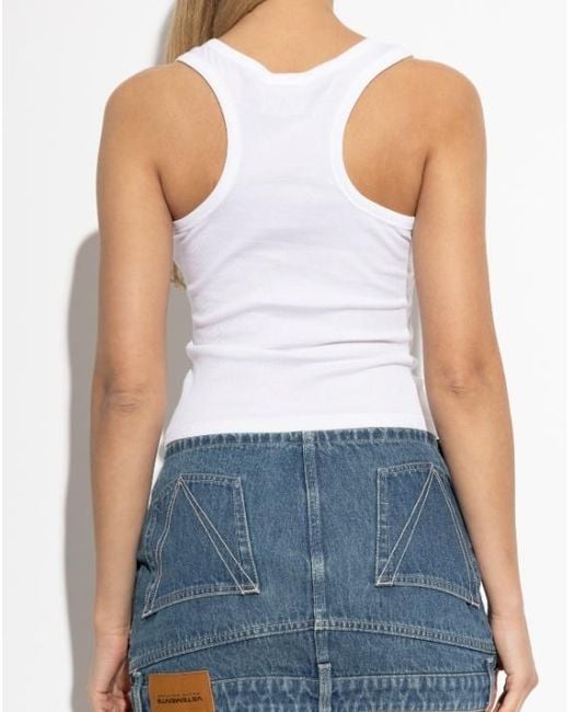 Vetements White Logo Embellished Ribbed Tank Top