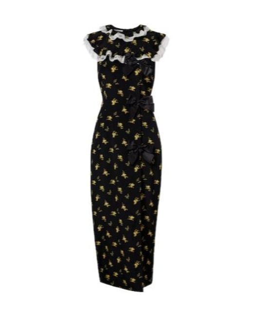 Alessandra Rich Black Bow-Detail Floral Silk Gown
