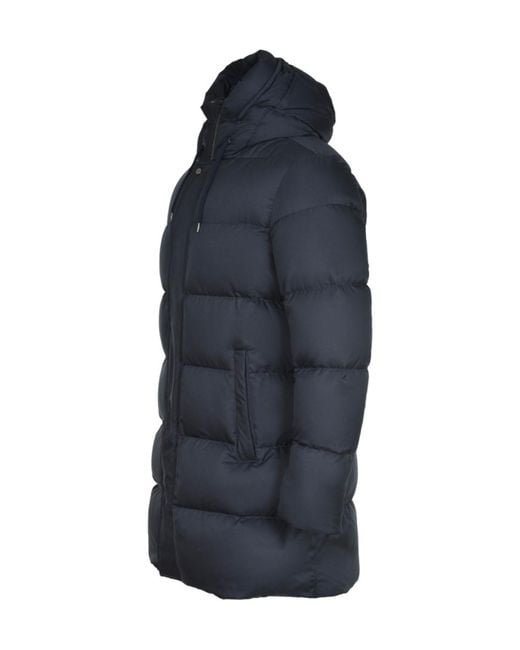 Herno Blue Long-Sleeved Hooded Down Jacket for men