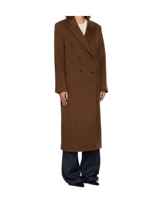 Loulou de Saison Brown Peak Lapel Double-Breasted Coat