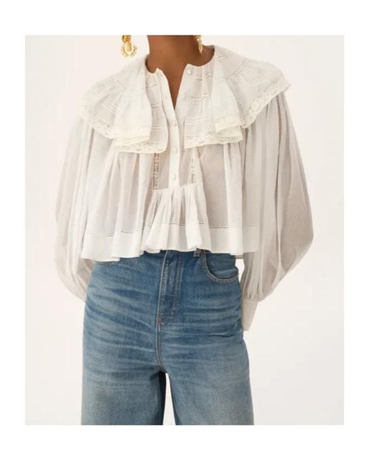 Chloé White Cotton Voile And Lace Cropped Ruffle Top