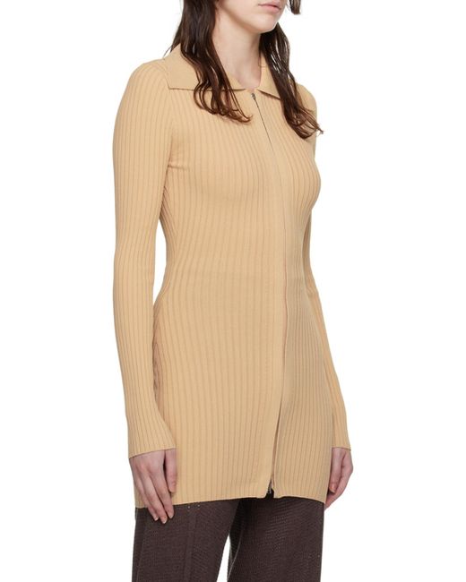 Nanushka Natural Mardi Rib-Knit Zipped Cardigan
