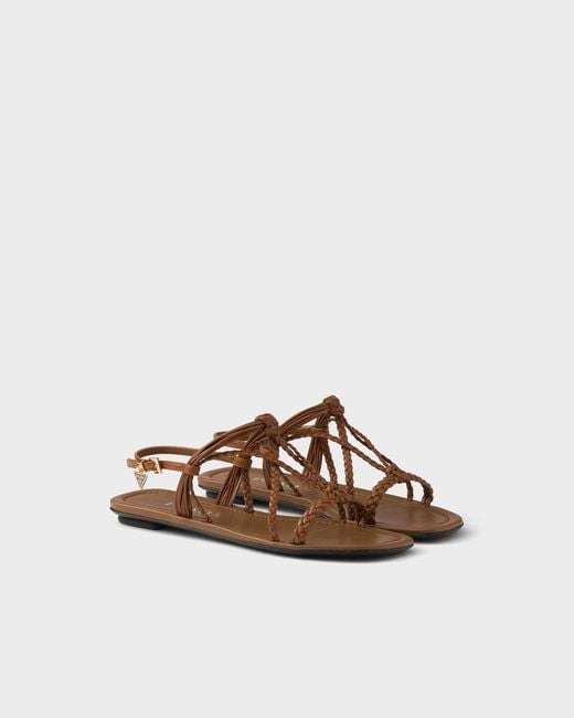 Prada Brown Flat Leather Sandals