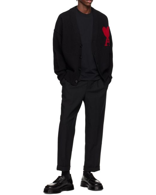 AMI Black Pressed Crease Cropped Trousers for men