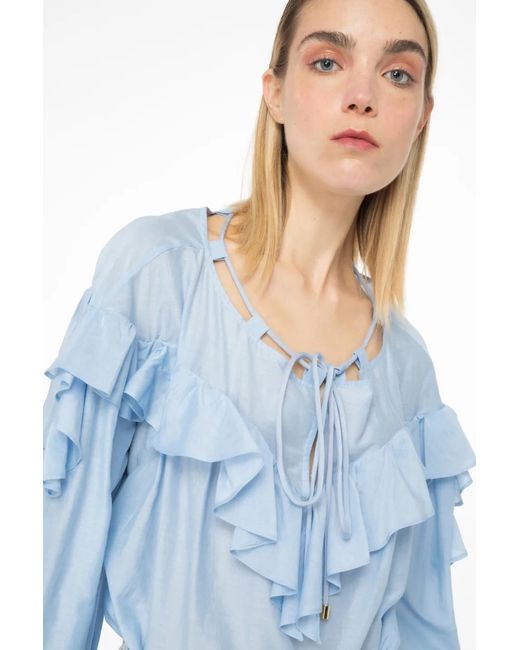 Pinko Blue Maxi Flounce Blouse