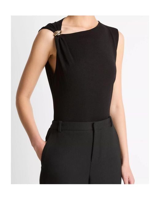 Vince Black Draped Gathered Blouse