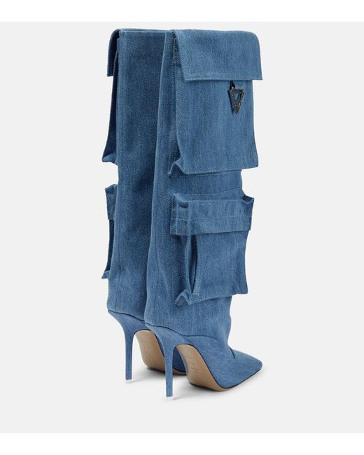 The Attico Blue Sienna Tube Denim Knee-High Boots