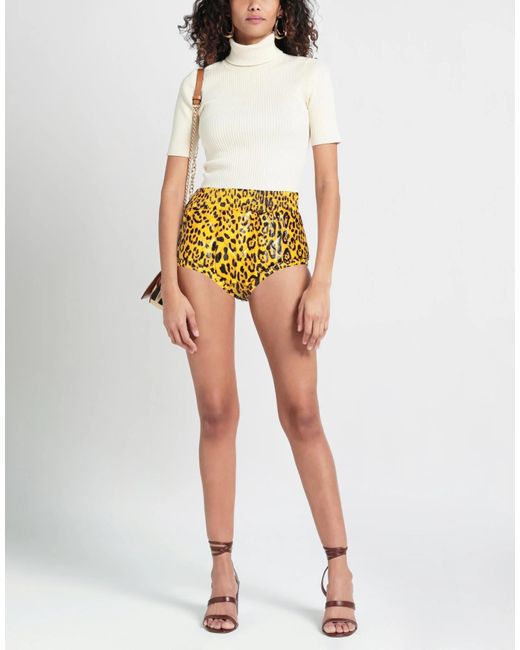 Dolce & Gabbana Yellow Leopard Print Stretch Shorts